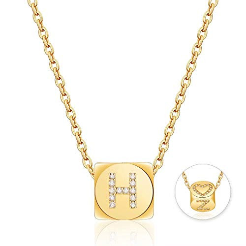 Gold Initial Necklace for Girls Women CZ Cube Pendant Initial H Necklaces for Teen Girls Women Dainty Letter Necklace for Women Girls Jewelry Cute Heart Necklace Jewelry for Girls Gifts for Her