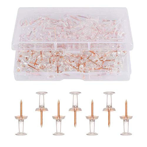 100PCS Push Pins Head Rose Gold Thumbtacks Clear Plastic Stationery I-Shaped Map Tacks for Cork Bulletin Board Map Mark