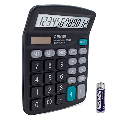 RENUS Calculator Electronic Desktop Calculator with 12 Digit Large Display Solar Battery LCD Display Office Calculator
