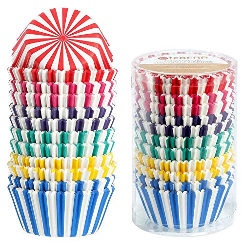 Standard Cupcake Liners Bright Colors - Gifbera Stripes Rainbow Baking Cups Greaseproof Papers 300-Count