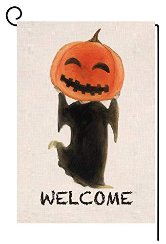 Welcome Halloween Pumpkin Garden Flag Vertical Double Sided Orange Black Burlap Yard Outdoor Decor 12_5 x 18 Inches 159560
