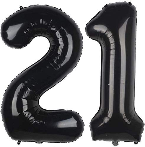 Black 21 Foil Mylar Number Balloons for 21th Birthday Party Decoration Supplies21th Anniversary40 Inch_