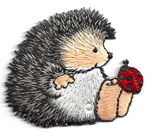 ANIMALS HEDGEHOG wLADYBUG - Iron On Embroidered Applique Patch -Cute Critters