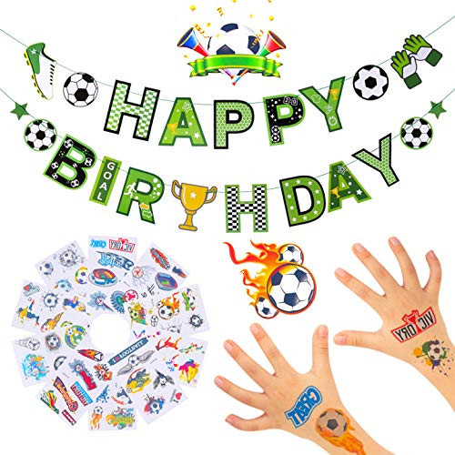 Kesoto Soccer Happy Birthday Banner with 10 Pack Soccer Tattoo Stickers Soccer Party Supplies Decorations Soccer Theme Happy Bday BannerPre-Assembled Kesoto Soccer Happy Birthday Banner with 10 Pack Soccer Tattoo Stickers Soccer Party Supplies Decorations Soccer Theme Happy Bday BannerPre-Assembled