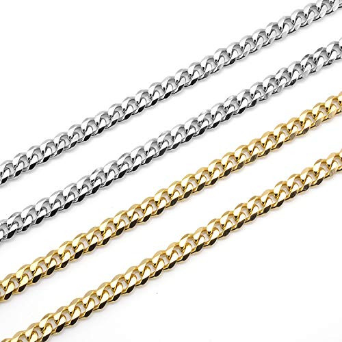 7MM Cuban Link Chains Necklaces Stainless Steel Jewelry Gold Plated Mens HIP HOP Chain 24inches