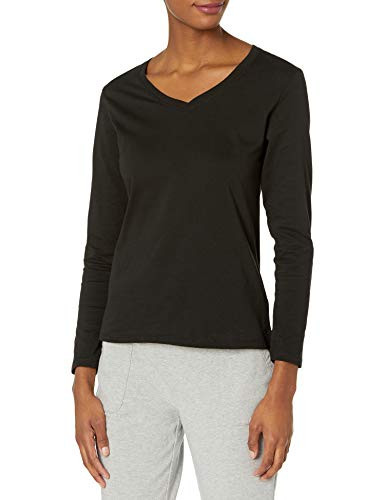 Hanes Womens V-Neck Long Sleeve Tee Ebony XX-Large
