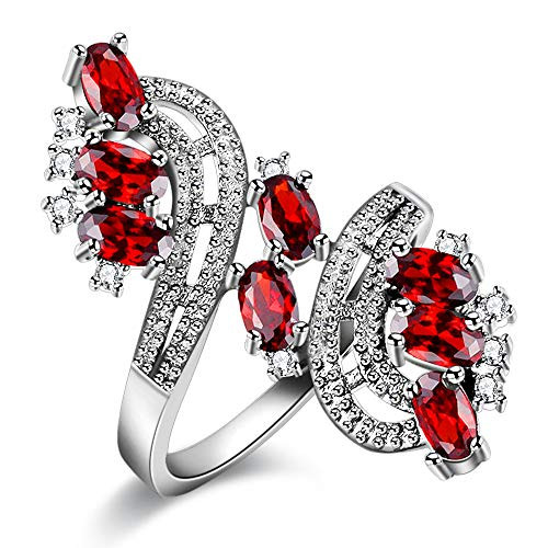 Uloveido Girls White Gold Plated Created Ruby Oval CZ Wide Branch Tree Leaf Ring Wedding Engagement Promise Jewelry Red Size 8 J656