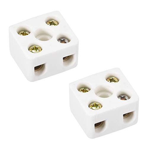 uxcell 2 Way Ceramics Terminal Blocks High Temp Porcelain Ceramic Connectors 21_5x19_5x14_2mm for Electrical Wire Cable 2 Pcs