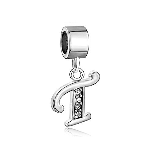 Third Time Charm Dangle T Letter Initial Charm Clear Alphabet Beads for Charm Bracelets