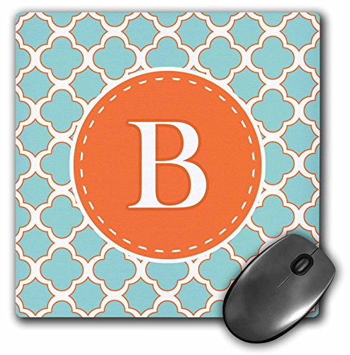 3D RoseLetter B Monogram Orange and Blue Quatrefoil Pattern Matte Finish Mouse Pad - 8 x 8 - mp-210603-1