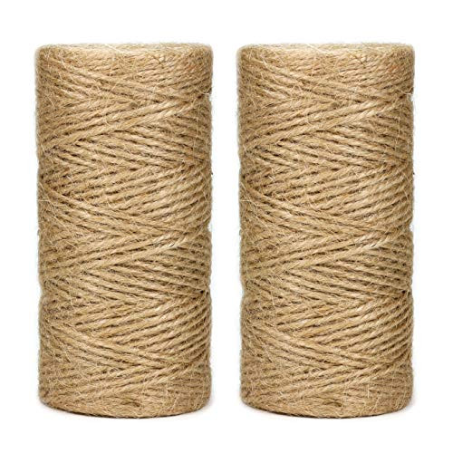 Natural Jute Twine String Rolls - 328 Feet 3 ply Durable Brown Twine Rope for Crafts Wrapping Packing Gardening Artworks Picture Display Recycling and Wedding Decor 2 mm 2 Pack