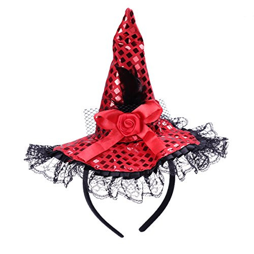BESTOYARD Children Halloween Headband Feather Party Witch Hat for Costume Dress up Party Performance Supplies Red