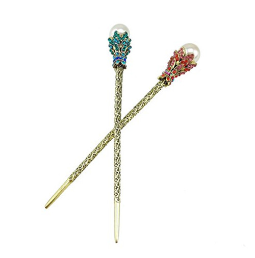 yueton?Pack of 2 Rhinestone Pearl Hair Stick Vintage Hair Chopsticks Hairpin Chignon Pin yueton?Pack of 2 Rhinestone Pearl Hair Stick Vintage Hair Chopsticks Hairpin Chignon Pin