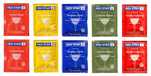 Red Star Sampler Pack Wine Yeast - Pack of 10 - with North Mountain Supply Fresh Yeast