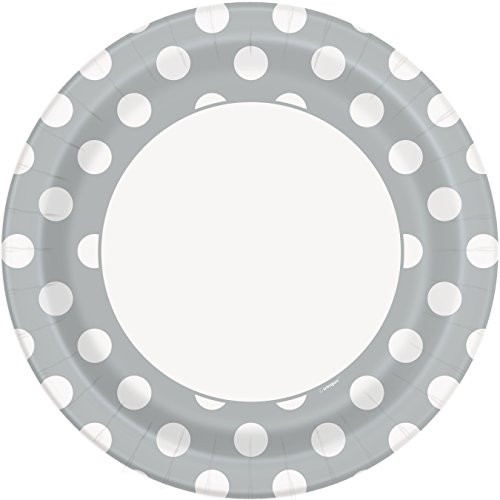 Silver Polka Dot Paper Plates, 8ct