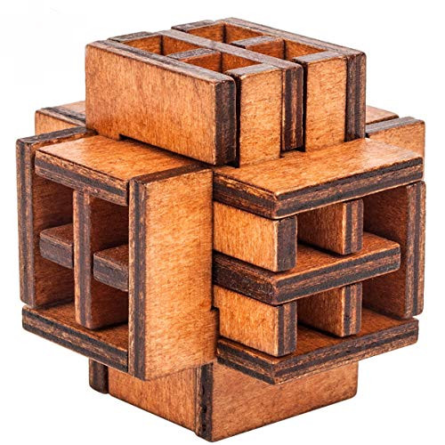 AHYUAN Handmade Wooden Puzzles Burr Puzzles Brain Teasers IQ Toys Intellectual Magic 3D Game Cube Puzzles for AdultsStudents with Gift Box