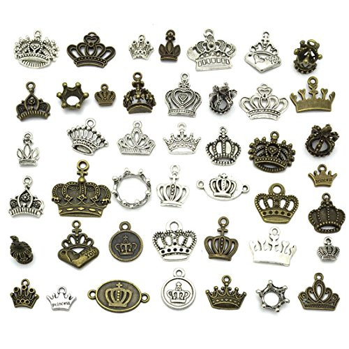 Crown Charms JIALEEY Wholesale Bulk Lots Vintage Different Style Crown Shape Beads Pendants for Necklace Bracelet Jewelry Making and CraftingBronze Silver Crown Charms JIALEEY Wholesale Bulk Lots Vintage Different Style Crown Shape Beads Pendants for Necklace Bracelet Jewelry Making and CraftingBronze Silver