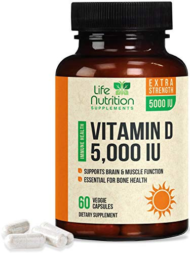 Vitamin D - Extra Strength Vitamin D3 5000 IU 125mcg Made in USA Bone Supplement for Teeth Heart and Immune Support for Men and Women - Non-GMO - 60 Capsules