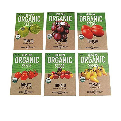 6 Varieties Non-GMO Heirloom Organic Cherry Tomato Seeds  Yellow Pear Tomato Seeds Black Cherry Seeds Roma Tomato Seeds Organic Rainbow Cherry Tomatoes Green Zebra Tomato Seeds Chadwick Cherry