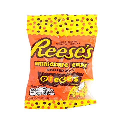 Hershey 1 Bag Miniature Cups Stuffed With Pieces - Milk Chocolate Peanut Butter Cups - Individually Wrapped - Net Wt_ 2_5 oz