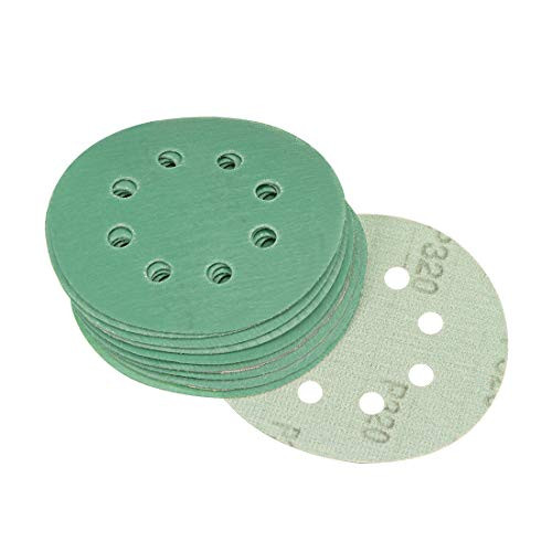 uxcell 5 Inch 8 Hole 320 Grit Film Hook and Loop Sanding Discs WetDry Aluminium Oxide 10pcs