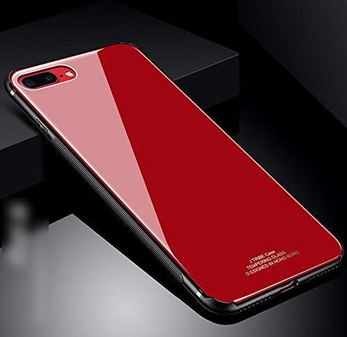 iPhone 8 Plus CaseiPhone 7 Plus CasePHEZEN Solid Color Shockproof Anti-Scratch Tempered Glass Back Cover and Plastic Interior Dual Layer TPU Silicone Bumper Case Shell for iPhone 8 Plus7 PlusRed