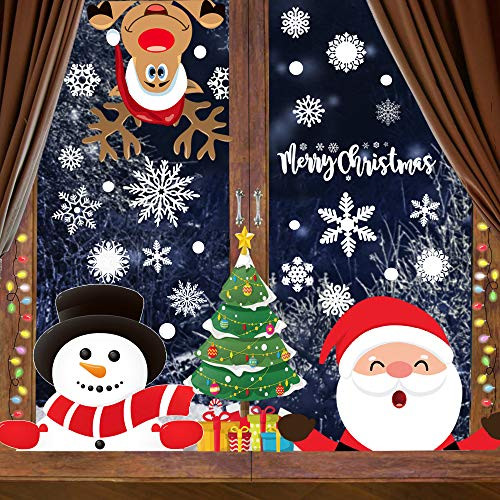 Christmas Clings for Windows 300PCS Christmas Window Decals Christmas Window Clings Xmas Santa Window Clings Stickers for Glass Windows Decorations
