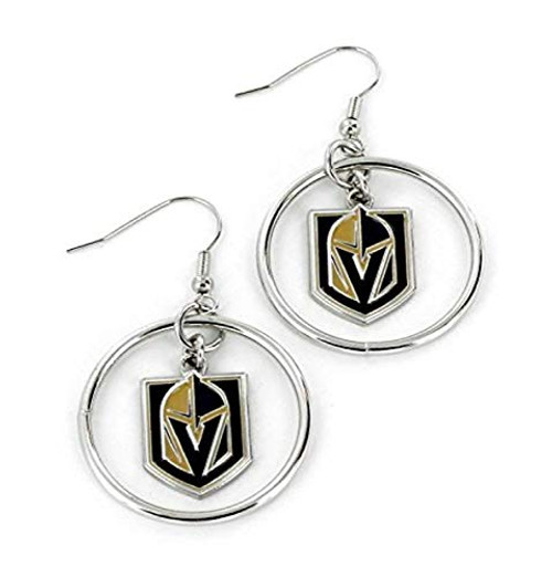 Aminco NHL Vegas Golden Knights Floating Logo Hoop Earrings