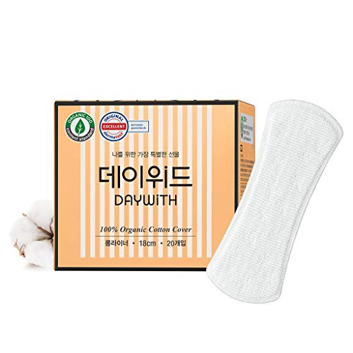 DAYWITH Premium 100 Organic Cotton 7_1 inch Ultra Slim Long Liner Menstrual Pads 1 Pack 20 Total - Dermatest Guaranteed Ultra Thin   Super Absorbency Sanitary Pads for Women