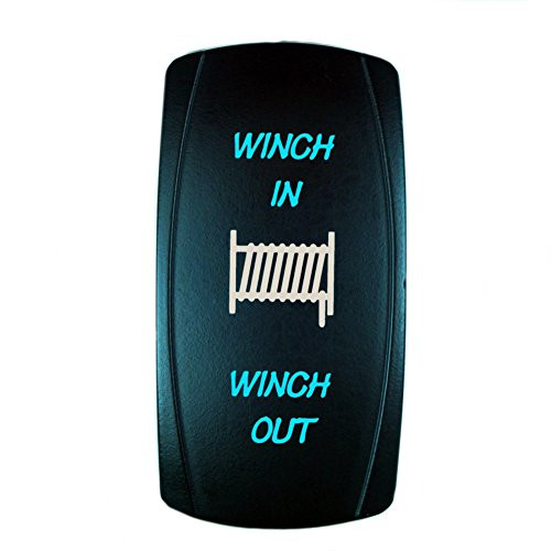 STVMotorsports Laser Blue Momentary Rocker Switch WINCH IN/OUT 20A 12V (ON)-OFF-(ON) LED Lighted for Car Truck Boat ATV UTV