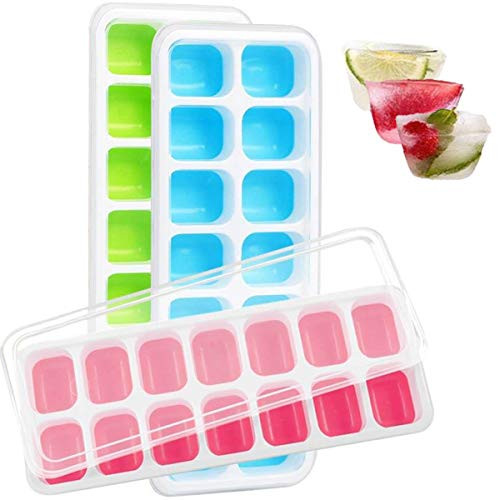 Ice Cube Tray with lid3 Pack Silicone Ice Trays with Removable Lids Easy Release Flexible Ice Cube Trays for freezer Stackable Ice Trays BPA Free and Dishwasher Safe