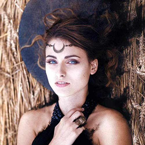 Aiyuan Head Jewelry Headband Vintage Crescent Moon Head Chains Black Headpieces Crystal Hair Accessories Forehead Chains for Prom Wedding Party Halloween Headdress for Women and Girls Bronze