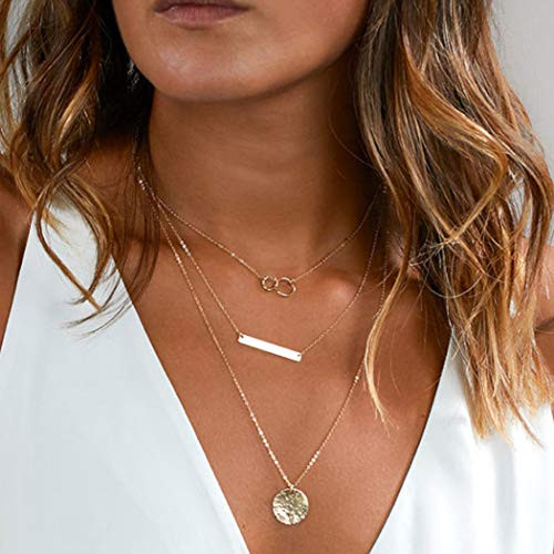 Cosydays Boho Layered Sequins Necklace Chains Gold Bar Pendant Necklaces Cricle Ring Necklaces Adjustable Chain Jewelry for Women and Girls Cosydays Boho Layered Sequins Necklace Chains Gold Bar Pendant Necklaces Cricle Ring Necklaces Adjustable Chain Jewelry for Women and Girls