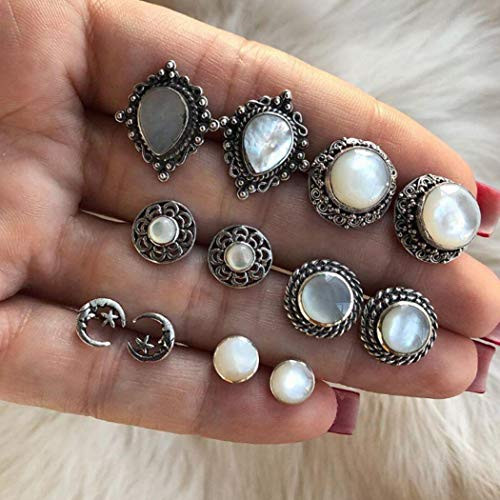 Crysly Boho Earring Silver Crystal Stud Earing Sets Assorted earrings Jewelry for Women and Girls Pair of 6