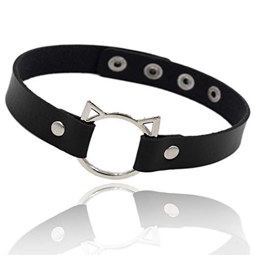 Nicute Punk Adjustable Leather Choker Necklace Cat Choker Black Goth Collar Chain for Women and Girls