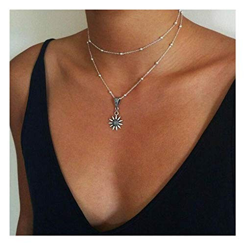 Yalice Boho Layered Sunflower Necklace Chain Silver Ball Choker Necklaces Jewelry for Women and Girls Yalice Boho Layered Sunflower Necklace Chain Silver Ball Choker Necklaces Jewelry for Women and Girls