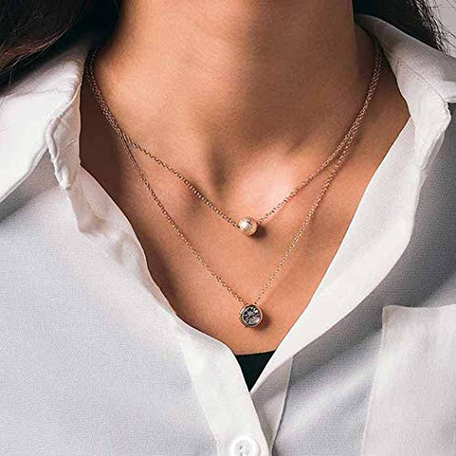 Chicque Dainty Layered Necklace Long Rhinestone Necklace Chain Ball Pendant Necklaces Jewelry for Women and Girls Gold