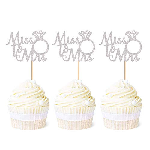 Ercadio Silver Miss to Mrs Cupcake Toppers Glitter Ring Cupcake Picks Bridal Shower Anniversary Wedding Engagement Party Cake Decoration Supplies 24 PCS Ercadio Silver Miss to Mrs Cupcake Toppers Glitter Ring Cupcake Picks Bridal Shower Anniversary Wedding Engagement Party Cake Decoration Supplies 24 PCS