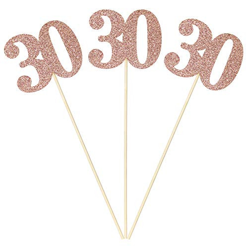 Set of 6 Number 30 Centerpiece Sticks Rose Gold Glitter 30th Birthday Table Centerpieces Flower Toppers Party Supplies