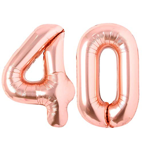 Rose Gold Big Number 40 Birthday Party Balloons 40 Inch Foil Mylar Large Numbers Balloon for 40th Anniversary Celebration Decoration