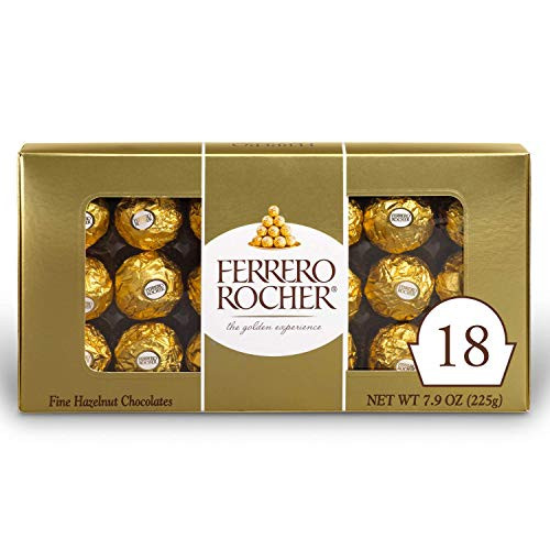 Ferrero Rocher Fine Hazelnut Milk Chocolate 18 Count Chocolate Christmas Candy Gift Box 7_9 oz Perfect Stocking Stuffers