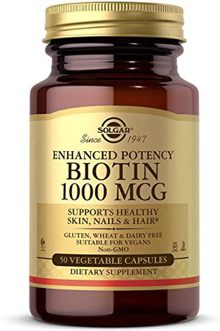 Solgar Biotin 1000 mcg 50 Vegetable Capsules - Supports Healthy Skin Nails Hair - Energy Metabolism - Enhanced Potency - Non-GMO Vegan Gluten Free Dairy Free Kosher Halal - 50 Servings Solgar Biotin 1000 mcg 50 Vegetable Capsules - Supports Healthy Skin Nails Hair - Energy Metabolism - Enhanced Potency - Non-GMO Vegan Gluten Free Dairy Free Kosher Halal - 50 Servings