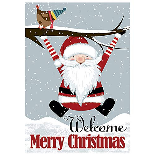 Texupday Welcome Merry Christmas Santa Bird Decoration Double Sided Winter Garden Flag Outdoor Yard Flag 12 x 18