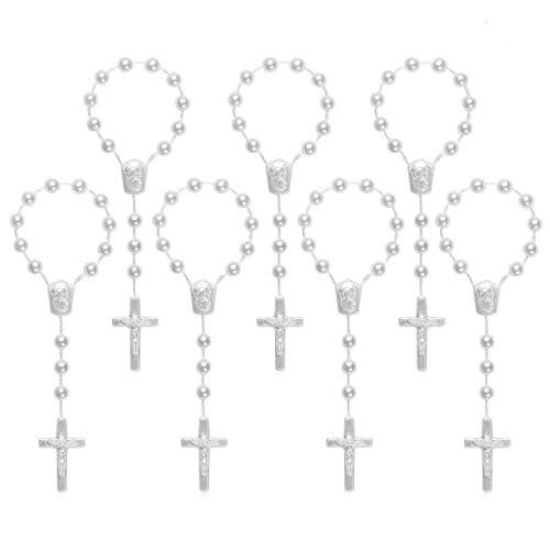 24 Pieces Baptism Rosary Acrylic Rosary Beads Mini Rosaries with Angel for The First Communion Baptism Party Favors White