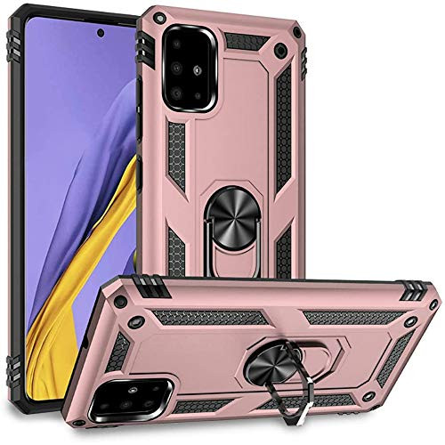 Ryphez for Samsung Galaxy A31 CaseCase for Galaxy A31Dual LayerMagnetic Car Mount SupportShockproof Armor Defender Hybrid Case with Degree Rotating Ring Kickstand for Galaxy A31 Rose Gold