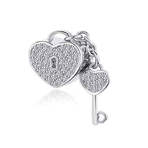 QeenseKc Love You Heart Padlcok Key Charm Cubic Zirconia Bead Beads fit European Bracelet Necklace QeenseKc Love You Heart Padlcok Key Charm Cubic Zirconia Bead Beads fit European Bracelet Necklace