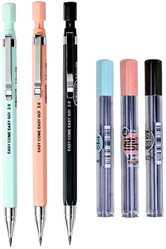 3pcs 2_0mm Mechanical Pencil with 18pcs Black Lead Refills Automatic Pencils Press Mechanical Pencil for WritingDraft Drawing Crafting Art Sketching Student Gift Office School SuppliesRandom Color