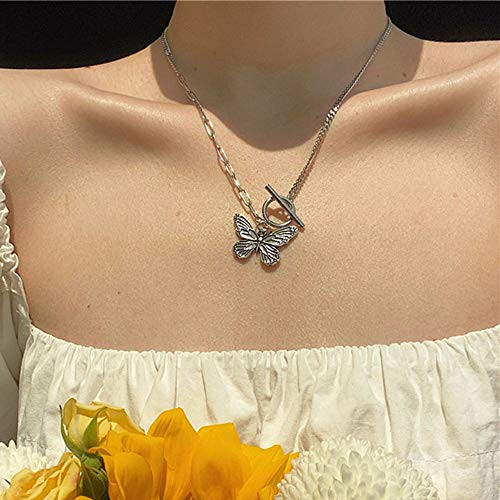 FXmimior Dainty Simple Boho Steel Chain Necklace Choker Silver Butterfly Pendant Necklaces Chain Jewelry for Women and Girls