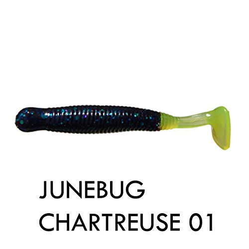 Big Bite Baits PT17501 Paddle Tail Grub Junebug/Chartreuse, 1.75"