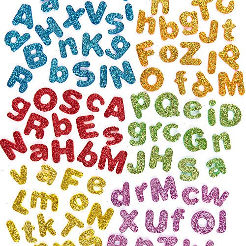 Baker Ross EX594 Glitter Foam Self Adhesive Letters - Pack of 850 Assorted Sticker Craft Embellishments for Kids Arts and Crafts Decorating 1cm-1_5cm